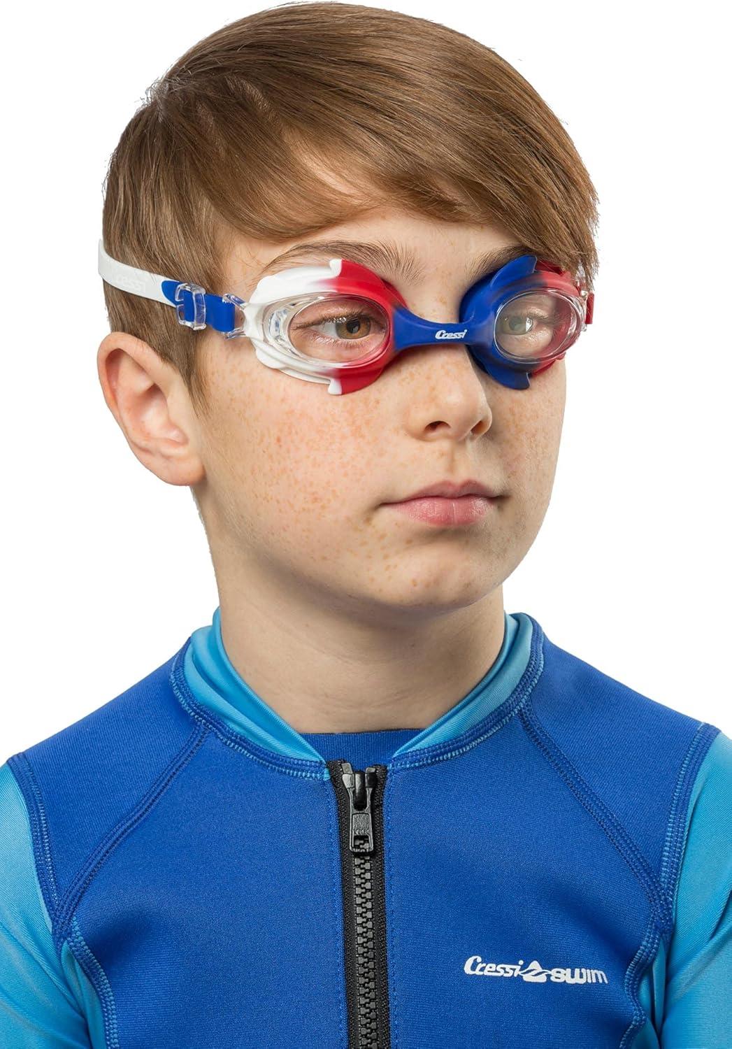 imageCressi Colorful Kids Swim Goggles for Boys and Girls 48 Years Old Dolphin 20 Starfish and Seahorse Designed in ItalyBlueWhiteRed