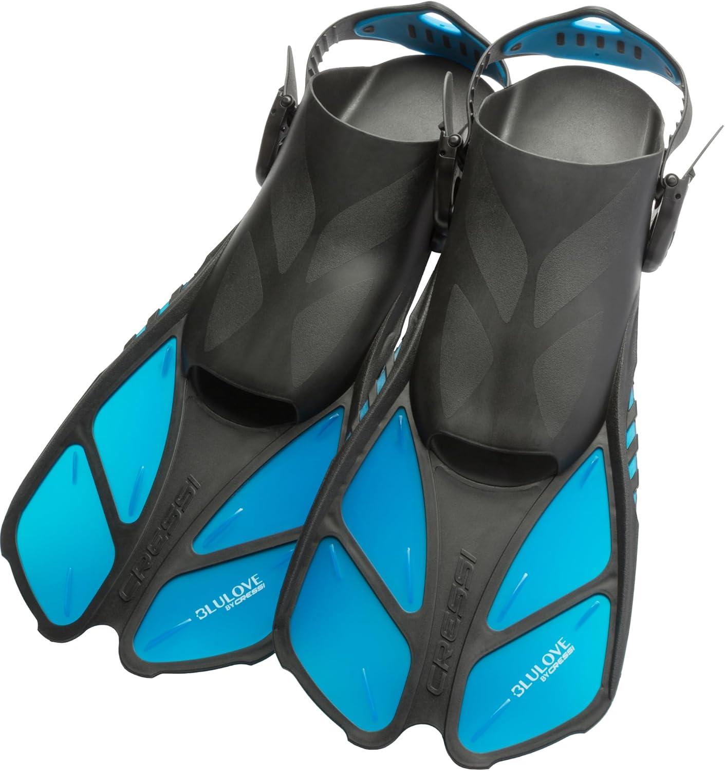 imageCressi Adult Short Adjustable Swim Fins with UltraResistant Buckles Very Light Ideal for Traveling Bonete Designed in ItalyTranslucent Aquamarine