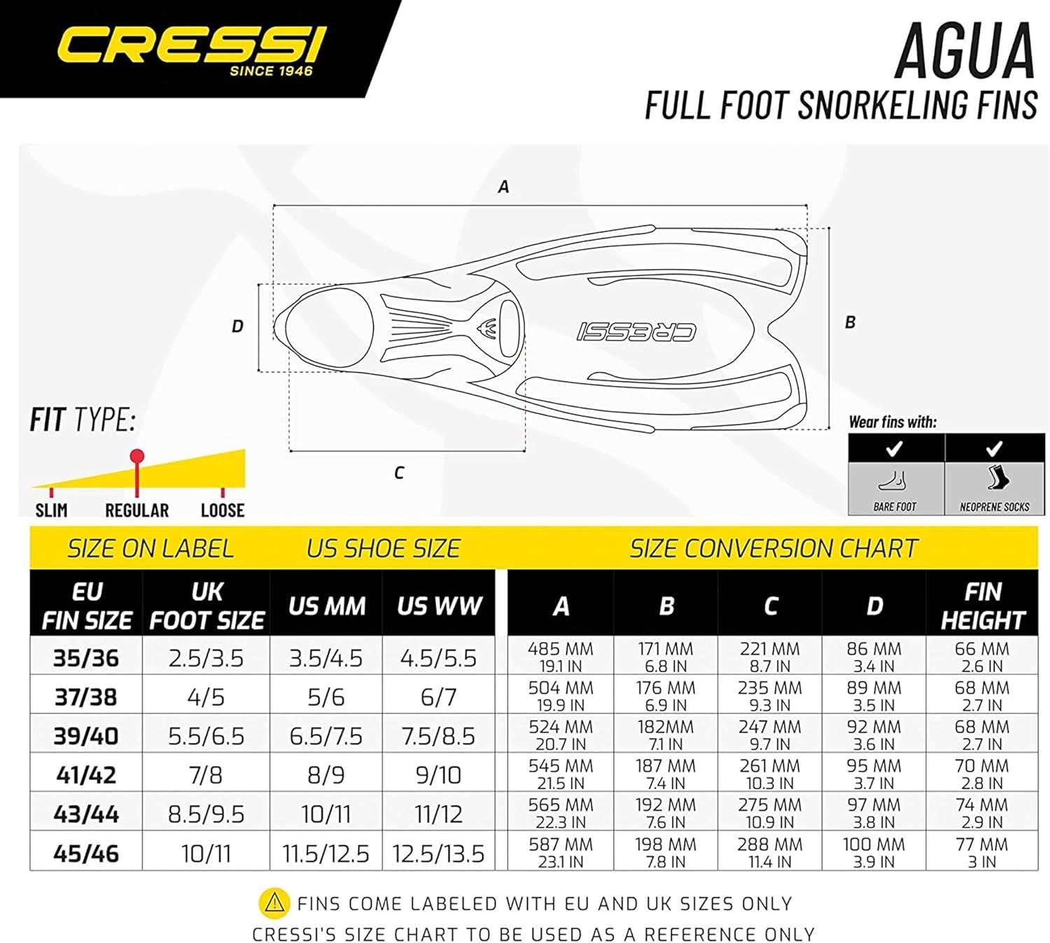 imageCressi Adult Snorkeling Fins with SelfAdjustable Comfortable Full Foot Pocket Perfect for Traveling Agua made in ItalyAquamarine