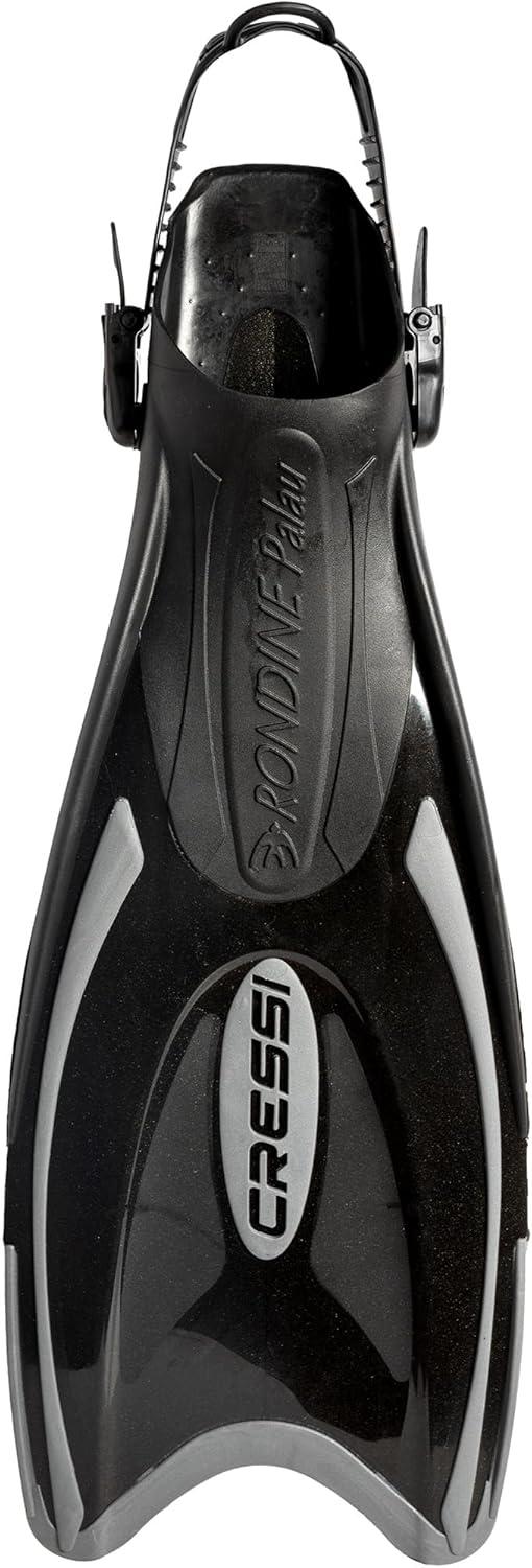 imageCressi Snorkeling Adjustable Fins for All Family Long Blade Versatile Open Heel Flippers Palau Made in ItalyBlackTitanium