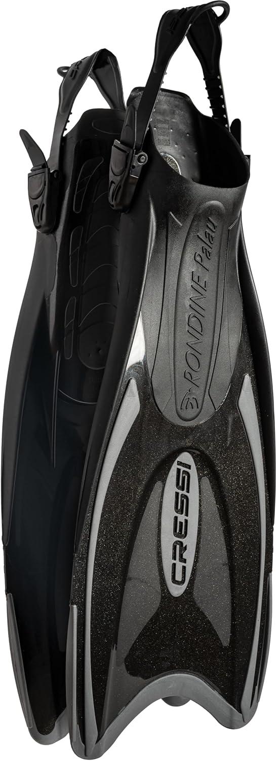 imageCressi Snorkeling Adjustable Fins for All Family Long Blade Versatile Open Heel Flippers Palau Made in ItalyBlackTitanium