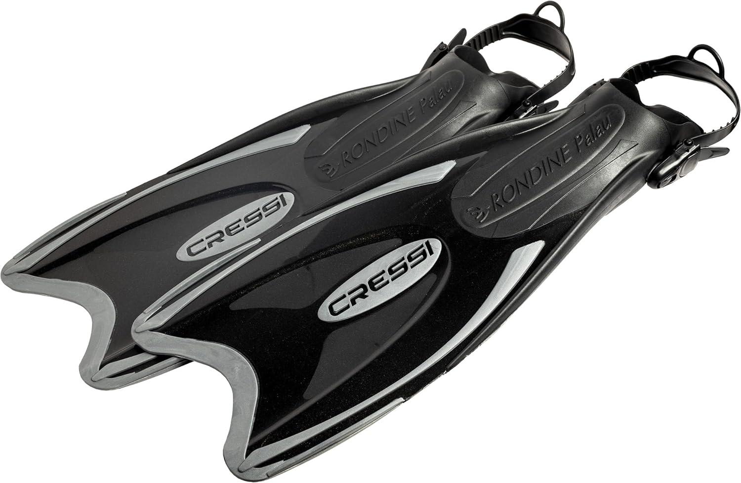 imageCressi Snorkeling Adjustable Fins for All Family Long Blade Versatile Open Heel Flippers Palau Made in ItalyBlackTitanium