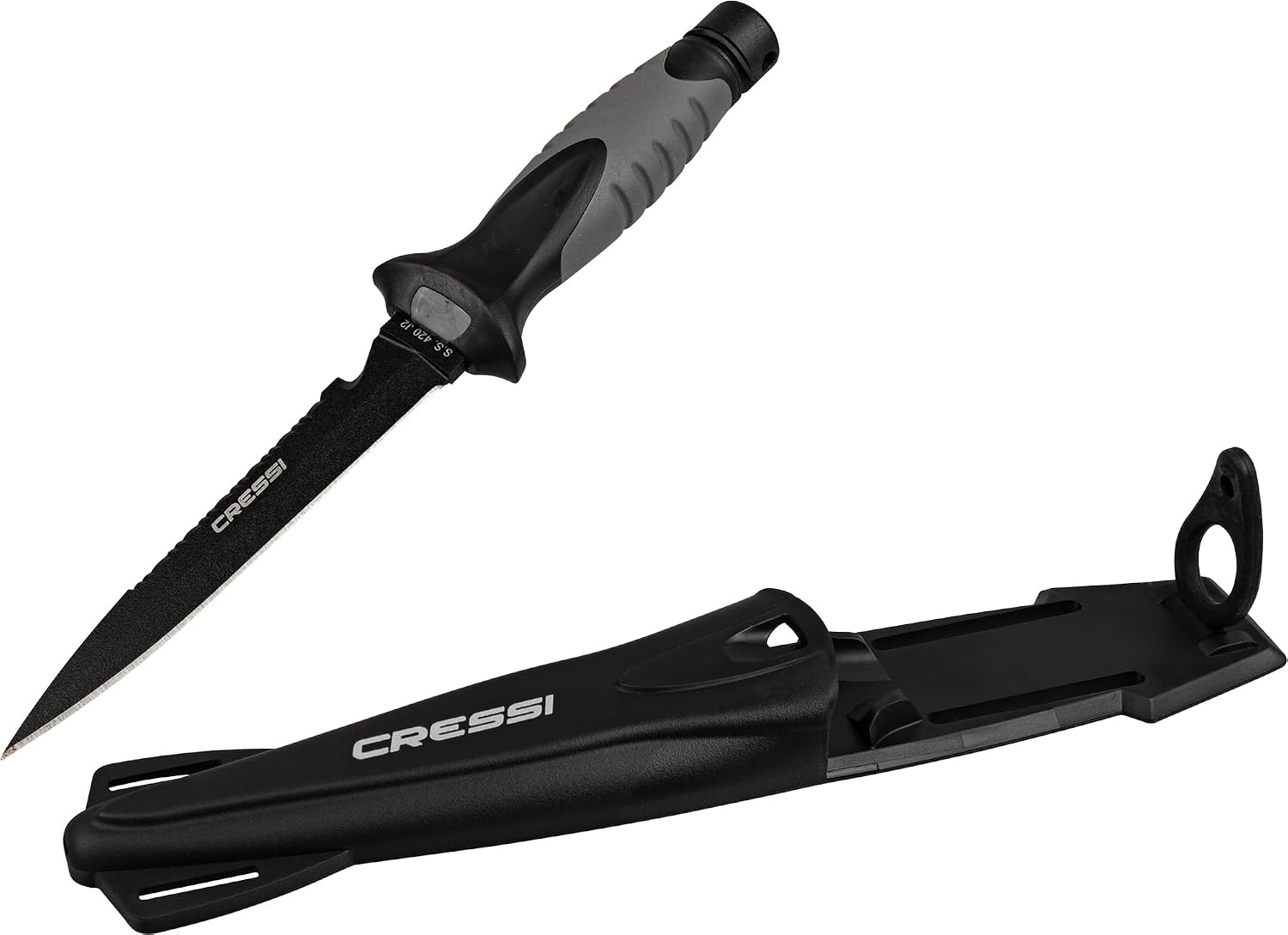 image:imageCressi Underwater Spearfishing Knife with Tapering Blade Tempered Stainless Steel Blade Finisher Designed in ItalyBlackGrey