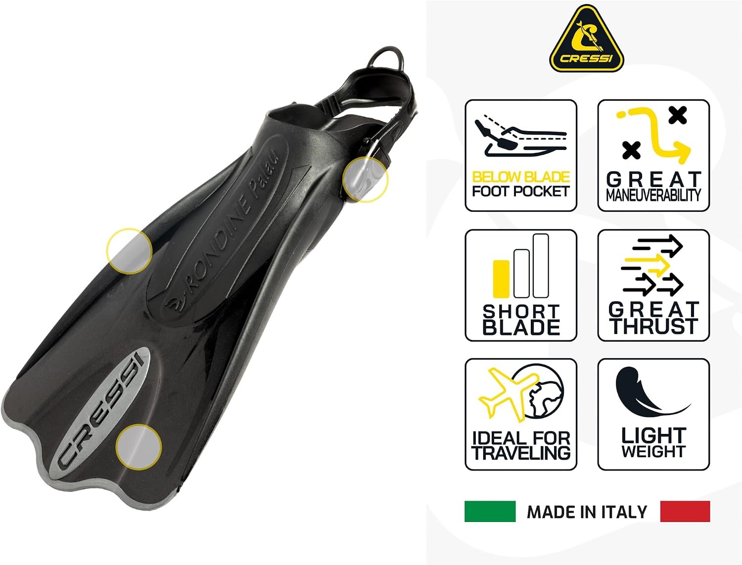 image:imageCressi Palau SAF Short Open Heel Fins Snorkel Fins Quick Release Pull TabBlueAzure