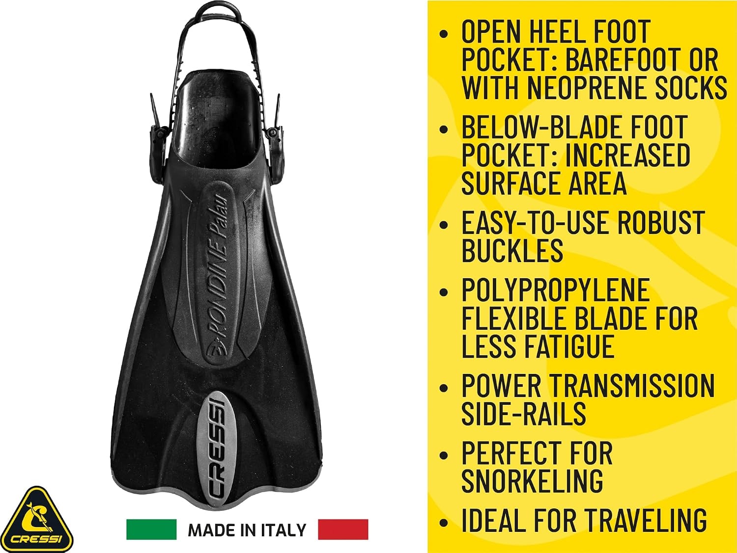 image:imageCressi Palau SAF Short Open Heel Fins Snorkel Fins Quick Release Pull TabBlueAzure