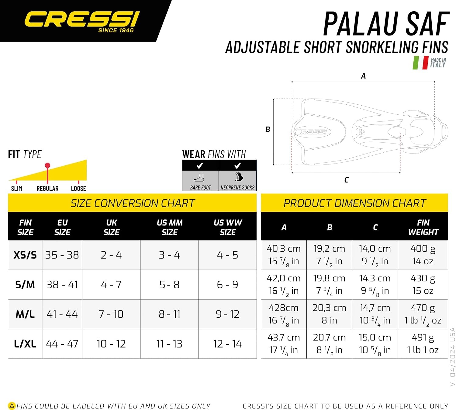 image:imageCressi Palau SAF Short Open Heel Fins Snorkel Fins Quick Release Pull TabBlueAzure