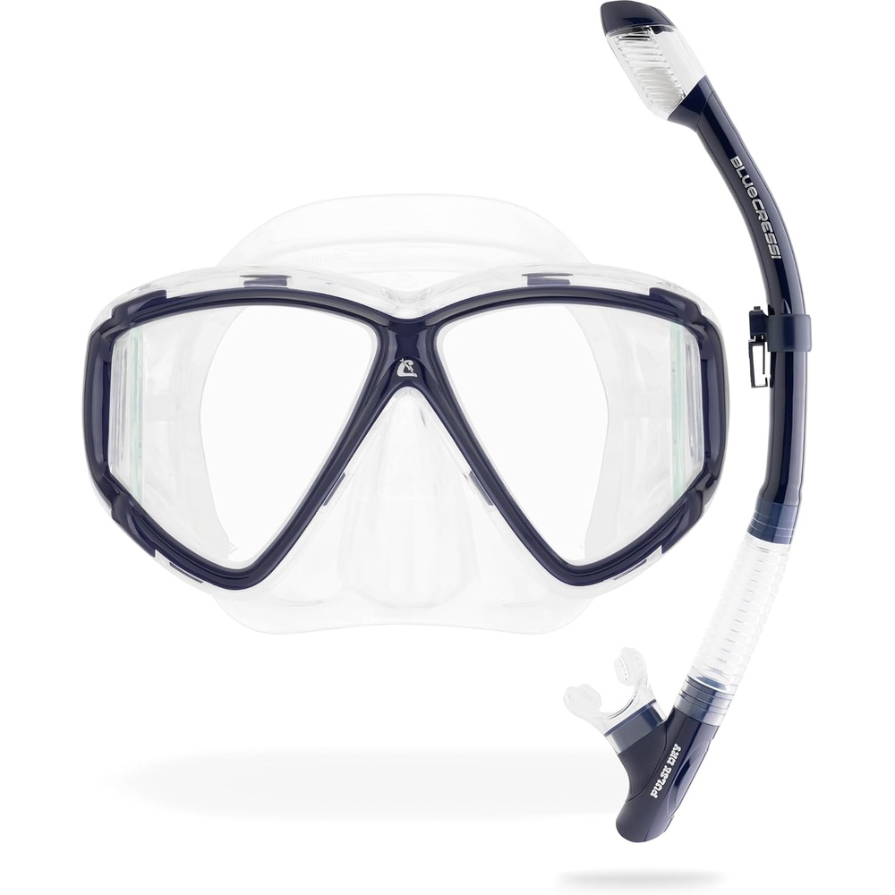 image:imageCressi Adult 4Lens Mask amp Snorkel Set Quattro  Pulse DryTop SnorkelClearBlue Navy