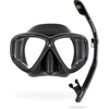 Cressi Adult 4-Lens Mask & Snorkel Set, Quattro + Pulse, Dry-Top Snorkel(Black/Black)