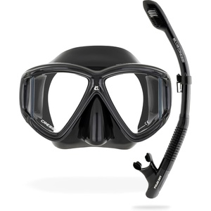 Cressi Adult 4-Lens Mask & Snorkel Set, Quattro + Pulse, Dry-Top Snorkel(Black/Black)